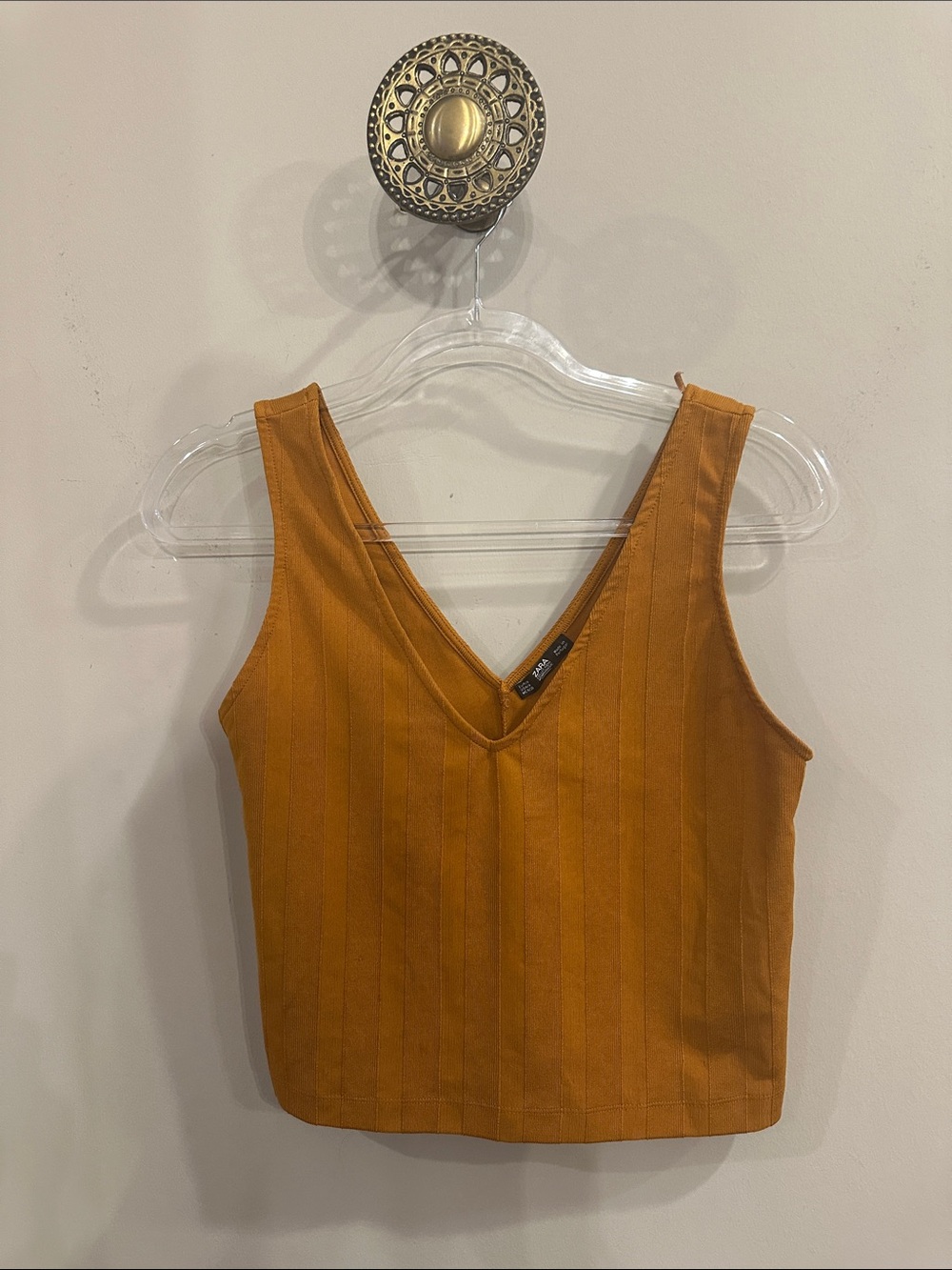 Zara V-Neck Ribbed Crop Top in Mustard